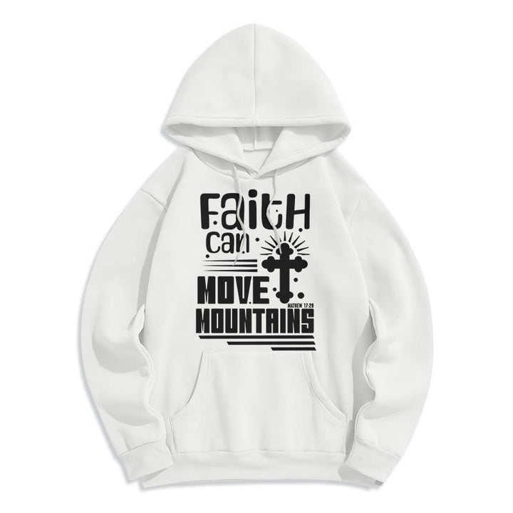 Christianartworkshop Modern Style Faith Can Move Mountains Fleece Lined Polyester Hoodie - White - 2XL - image 0