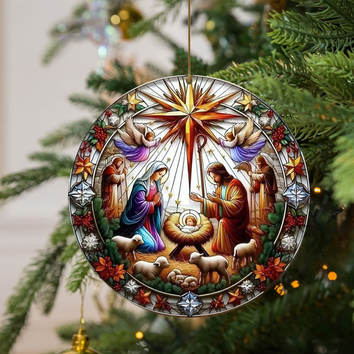 Christianartworkshop Stained Glass Styles Colorful Nativity Hanging Ornaments B - image 3
