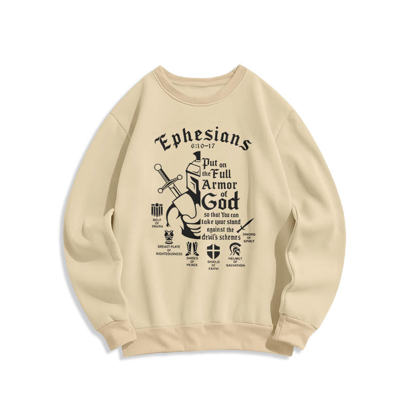 Christianartworkshop Quotation Style Full Armor of God Fleece Lined Polyester Sweatshirt - Beige - 2XL - image 0