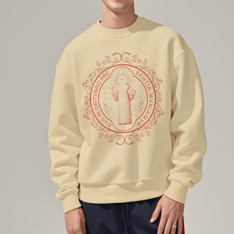 Christianartworkshop Classic Style Floral St. Benedict Embelm Fleece Lined Polyester Sweatshirt - image 13