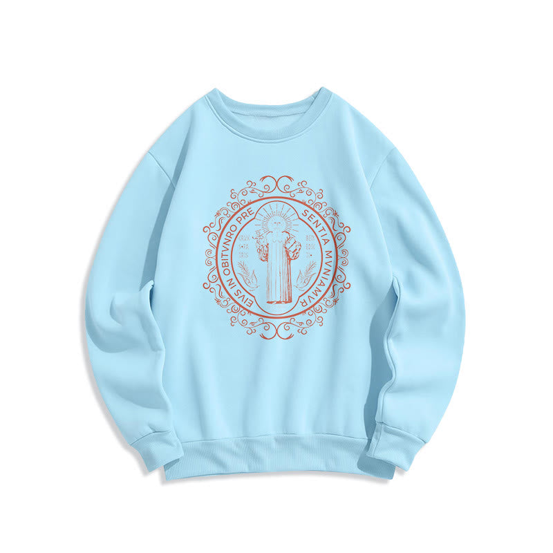 Christianartworkshop Classic Style Floral St. Benedict Embelm Fleece Lined Polyester Sweatshirt - Blue - 2XL - image 25