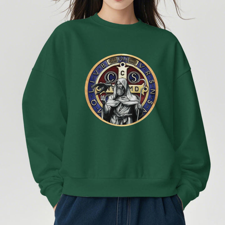 Christianartworkshop Classic Colored Style St. Benedict Figure Emblem Fleece Lined Polyester Sweatshirt - image 23