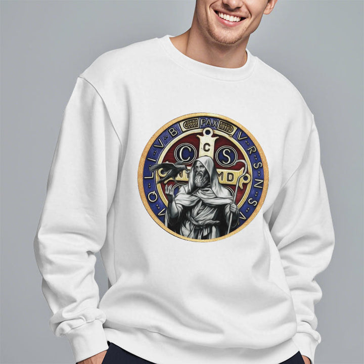 Christianartworkshop Classic Colored Style St. Benedict Figure Emblem Fleece Lined Polyester Sweatshirt - image 8