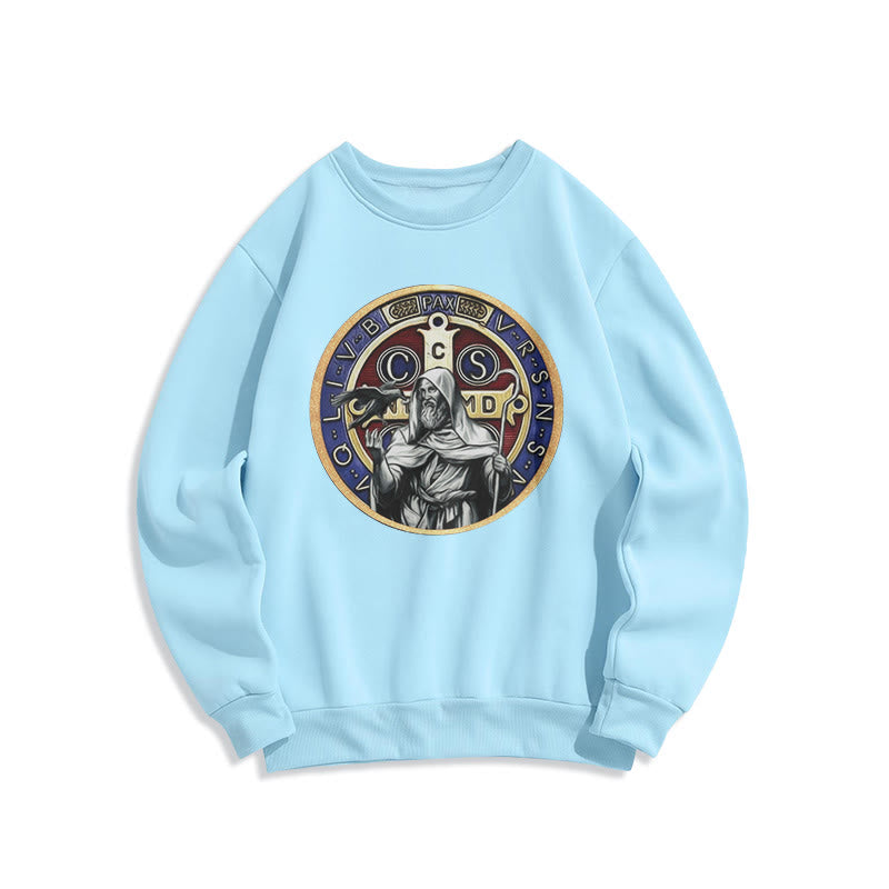 Christianartworkshop Classic Colored Style St. Benedict Figure Emblem Fleece Lined Polyester Sweatshirt - Blue - 2XL - image 25