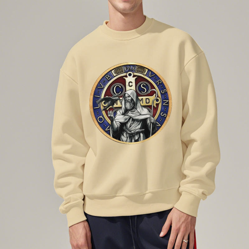 Christianartworkshop Classic Colored Style St. Benedict Figure Emblem Fleece Lined Polyester Sweatshirt - image 13