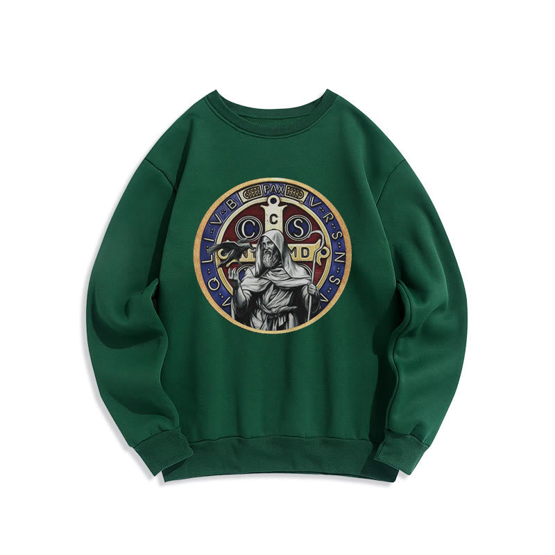 Christianartworkshop Classic Colored Style St. Benedict Figure Emblem Fleece Lined Polyester Sweatshirt - Green - 2XL - image 20