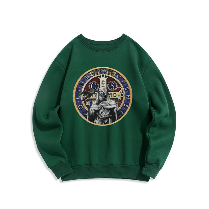 Christianartworkshop Classic Colored Style St. Benedict Figure Emblem Fleece Lined Polyester Sweatshirt - Green - 2XL - image 20