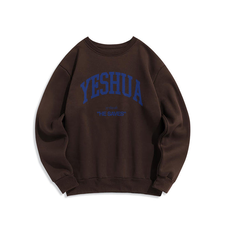Christianartworkshop Classic Style Yeshua He Saves Fleece Lined Polyester Sweatshirt - Brown - 2XL - image 15