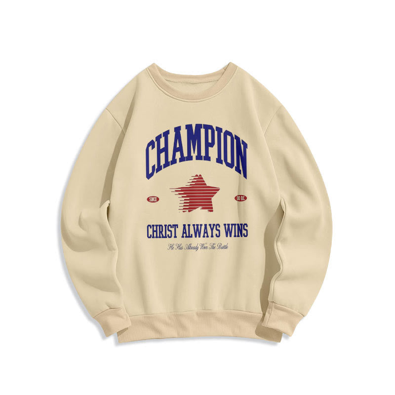 Christianartworkshop Modern Style Champion Christ Always Wins Fleece Lined Polyester Sweatshirt - Beige - 2XL - image 0