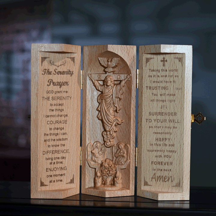 Christianartworkshop Classic Style Openable Wooden Cylinder Jesus Figure Desktop Decorations Ornament