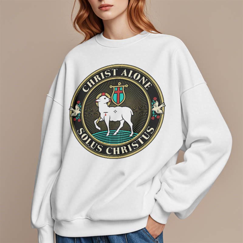 Christianartworkshop Modern Style Christ Alone Lamb of God Fleece Lined Polyester Sweatshirt