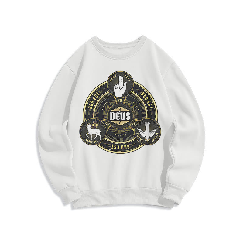 Christianartworkshop Classic Style Holy Trinity Deus Emblem Fleece Lined Polyester Sweatshirt