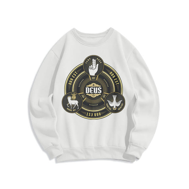 Christianartworkshop Classic Style Holy Trinity Deus Emblem Fleece Lined Polyester Sweatshirt