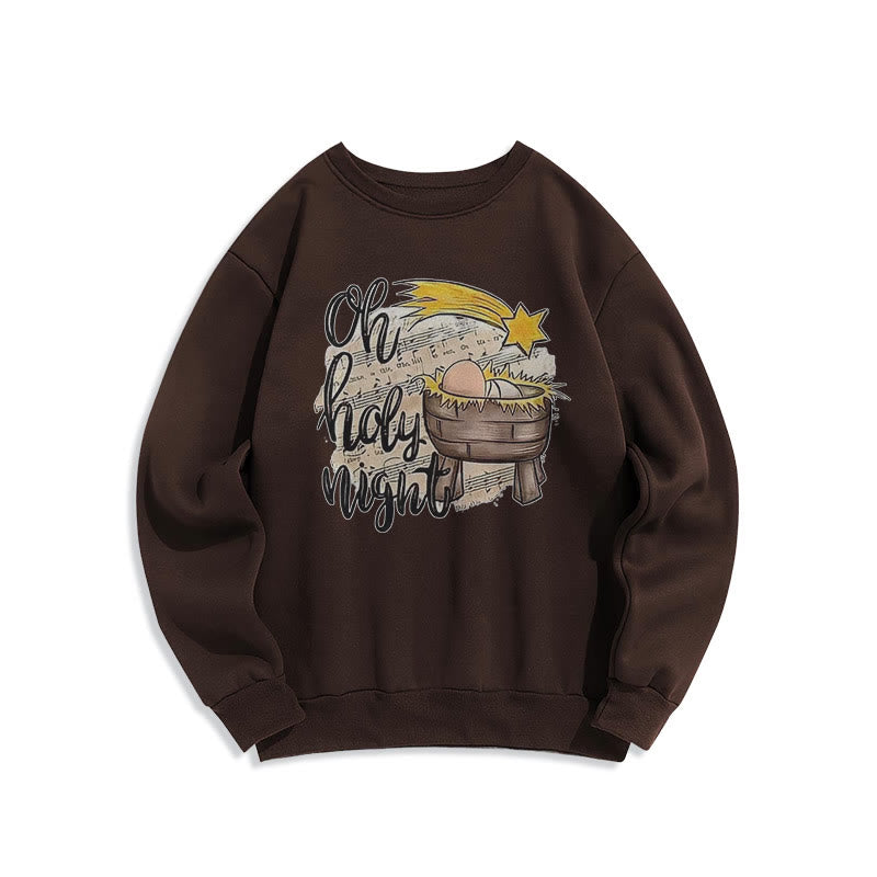Christianartworkshop Colored Style Holy Night Cradle Nativity Scene Fleece Lined Polyester Sweatshirt