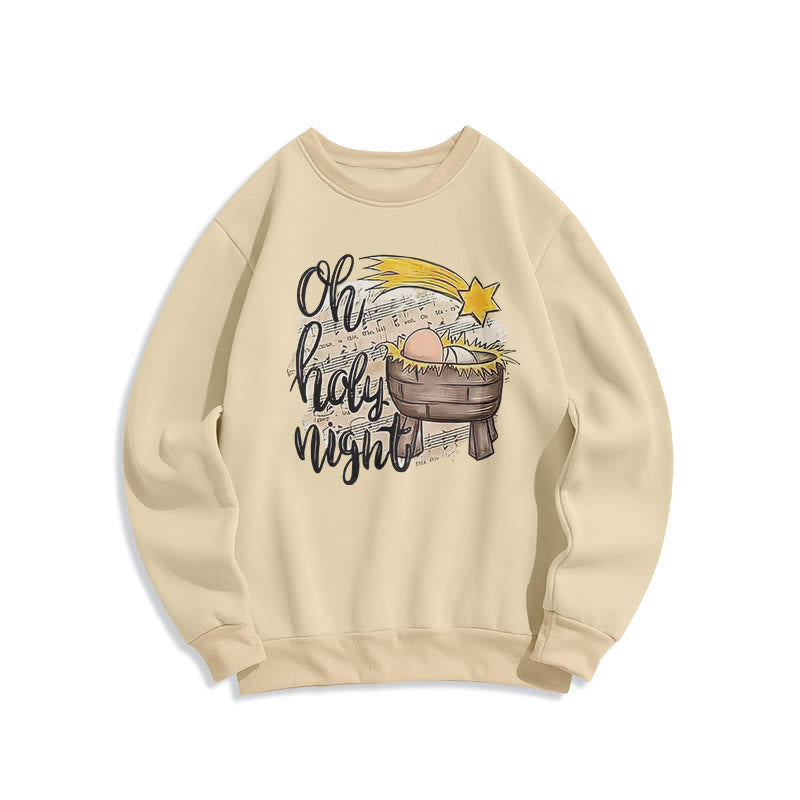 Christianartworkshop Colored Style Holy Night Cradle Nativity Scene Fleece Lined Polyester Sweatshirt