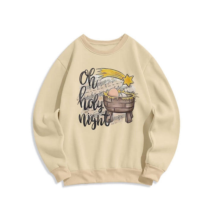 Christianartworkshop Colored Style Holy Night Cradle Nativity Scene Fleece Lined Polyester Sweatshirt