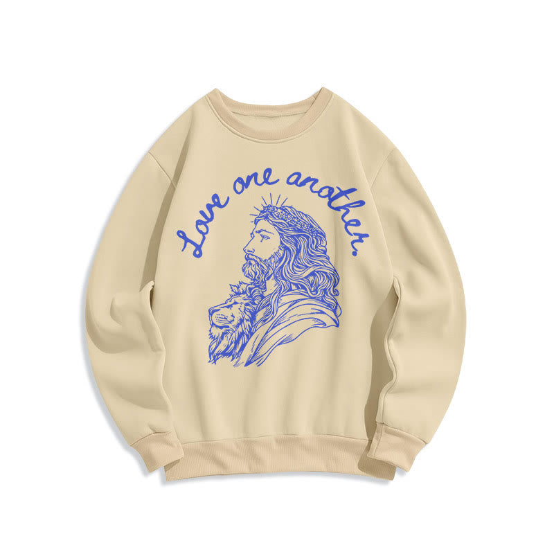 Christianartworkshop Classic Style Love One Another Jesus Fleece Lined Polyester Sweatshirt