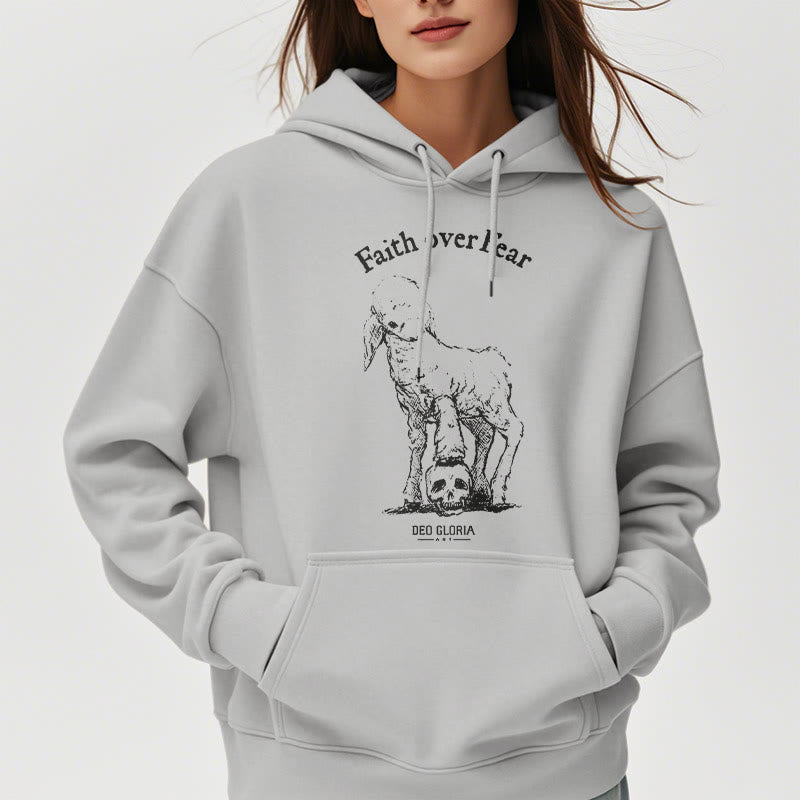 Christianartworkshop Quotation Style Faith Over Fear Lamb Fleece Lined Polyester Hoodie