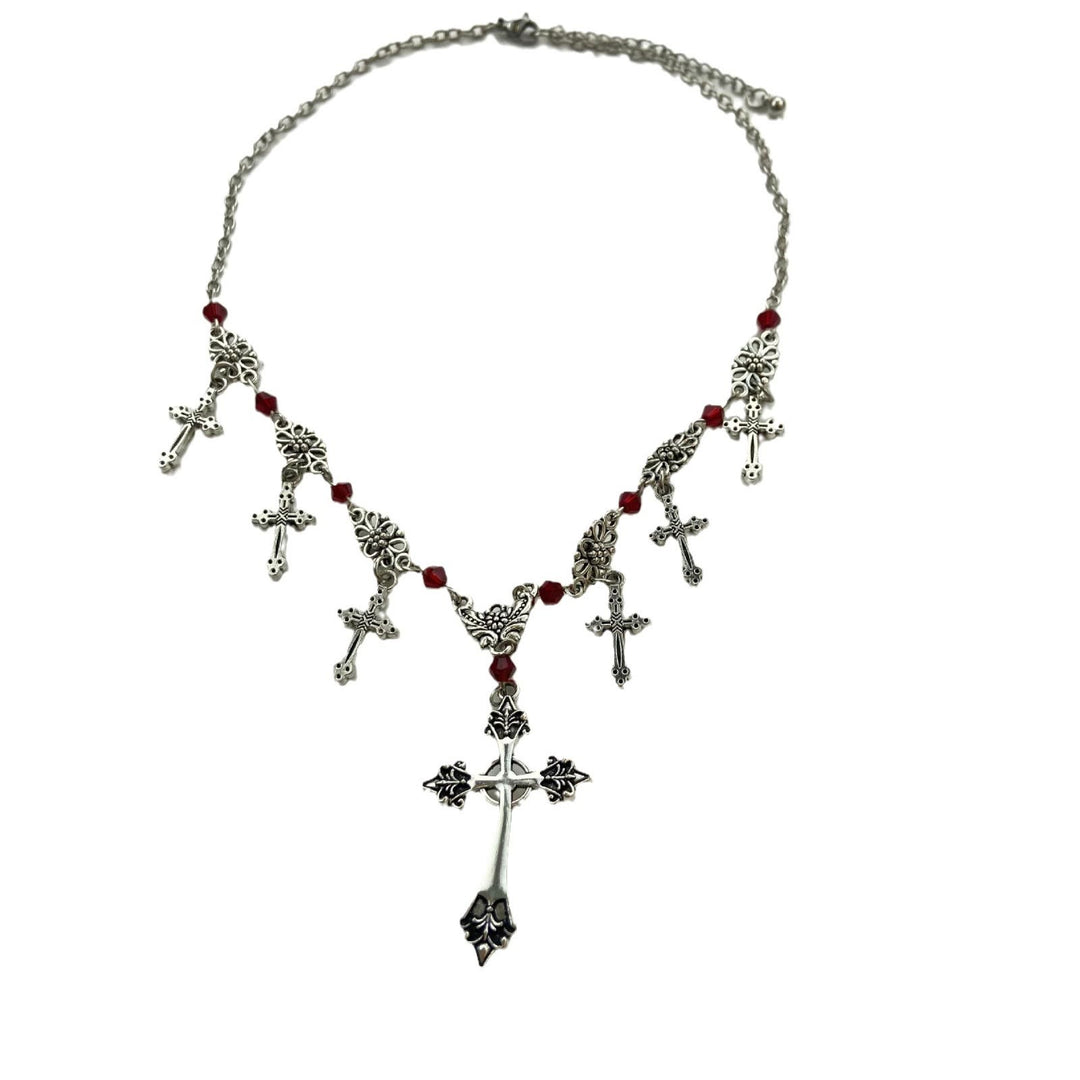 Christianartworkshop Modern Style Scarlet Beads Cross Divine Faith Necklace