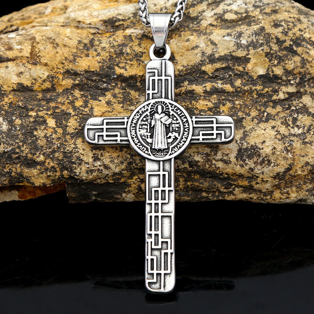 Christianartworkshop St. Benedict Protect us Cross Faith Titanium Pendant Necklace