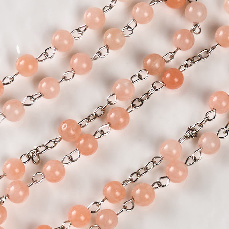 Christianartworkshop Our Lady of Rosary & Crucifix of 6 mm Round Pink Agate Alloy Chain Rosary