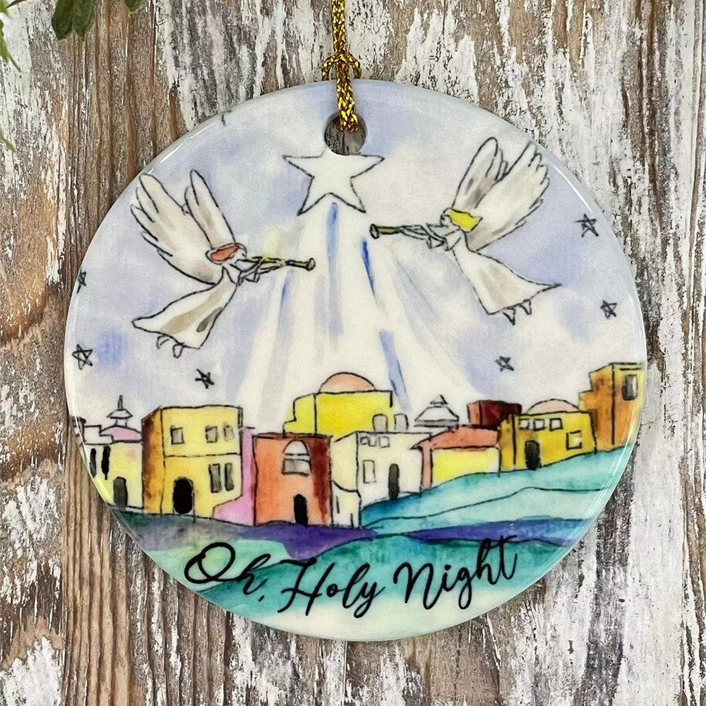 Christianartworkshop Colored Style Oh Holy Night Angels Star Christmas Nativity Hanging Ornaments - image 1