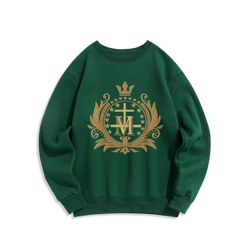 Christianartworkshop Classic Style Crowned Cross Virgin Mary Fleece Lined Polyester Sweatshirt