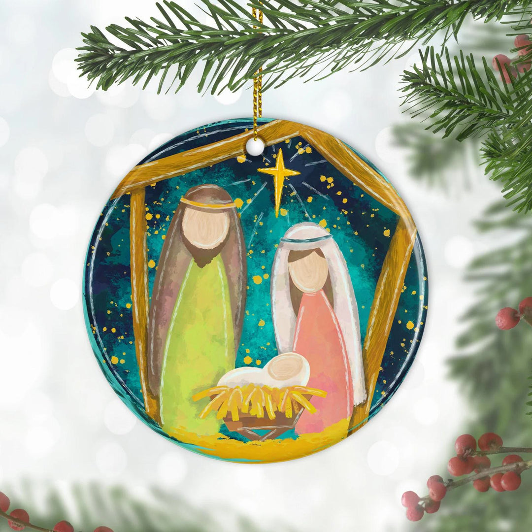 Christianartworkshop Colored Cartoon Style Holy Family Christmas Nativity Hanging Ornaments - Ceramics - image 0