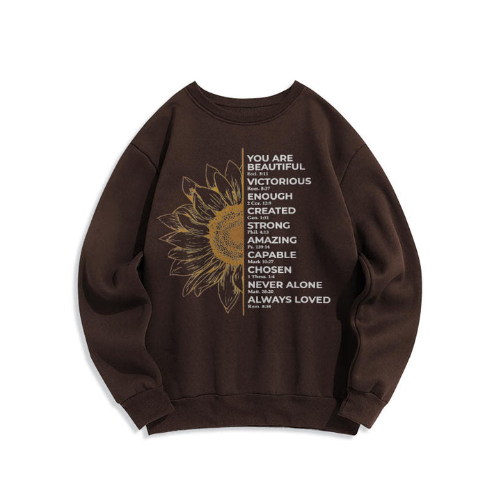 Christianartworkshop Quotation Style Sunflower Strength Positivity Fleece Lined Polyester Sweatshirt