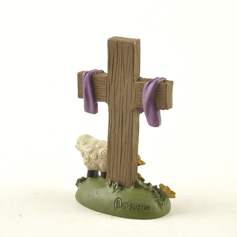 Christianartworkshop Classic Style My Lord and Savior Cross Sheep Figurine Desktop Decorations Ornament