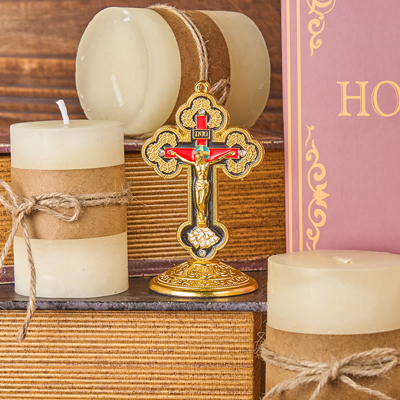Christianartworkshop Retro Classic Style Radiant Ornate Crucifix Stand Desktop Ornaments