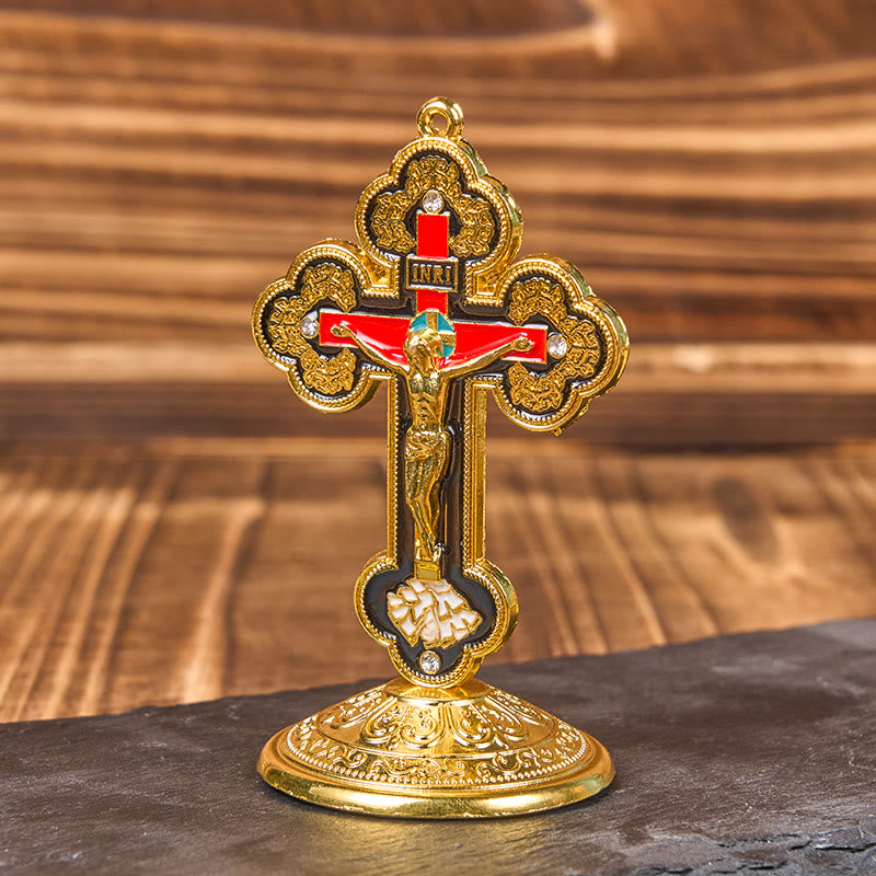 Christianartworkshop Retro Classic Style Radiant Ornate Crucifix Stand Desktop Ornaments