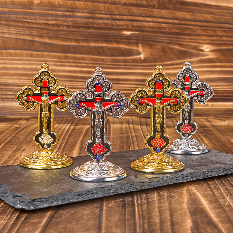 Christianartworkshop Retro Classic Style Radiant Ornate Crucifix Stand Desktop Ornaments