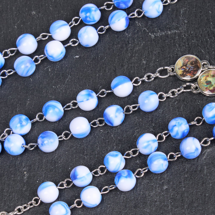 Christianartworkshop Seven Sorrow of 8 mm Round Blue/Green Acrylic Alloy Chain Rosary