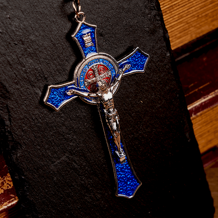 Christianartworkshop Classic Style Red/Blue Crafted Crucifix Big Size Pendant Necklace(5 color) - Silver-blue - Bead Chain - image 14