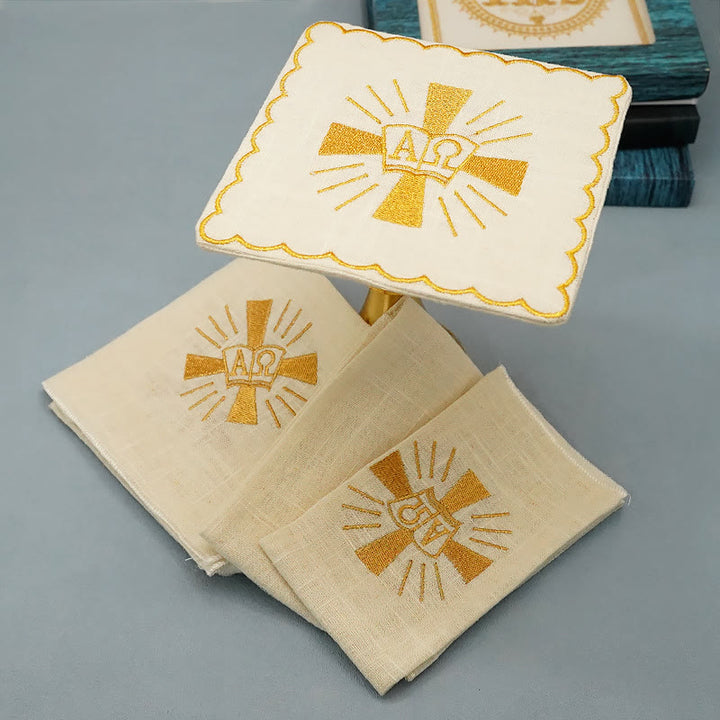 Christianartworkshop Classic Style Golden Shining Grace Cross Altar Linen Set