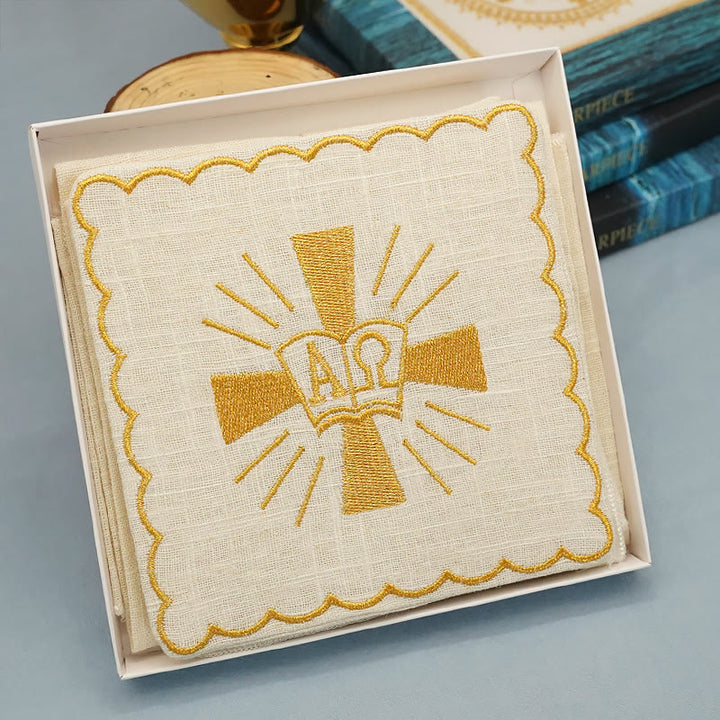 Christianartworkshop Classic Style Golden Shining Grace Cross Altar Linen Set