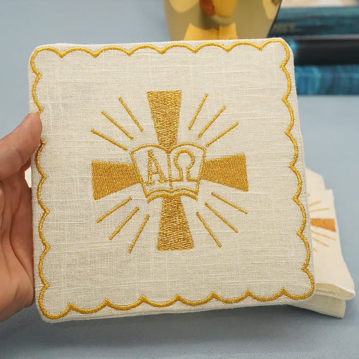 Christianartworkshop Classic Style Golden Shining Grace Cross Altar Linen Set
