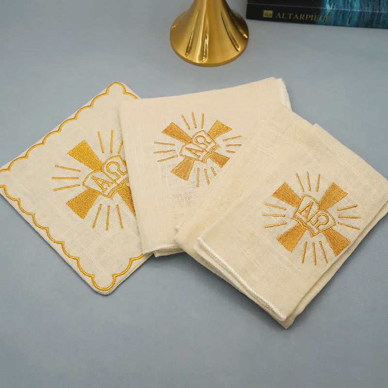 Christianartworkshop Classic Style Golden Shining Grace Cross Altar Linen Set