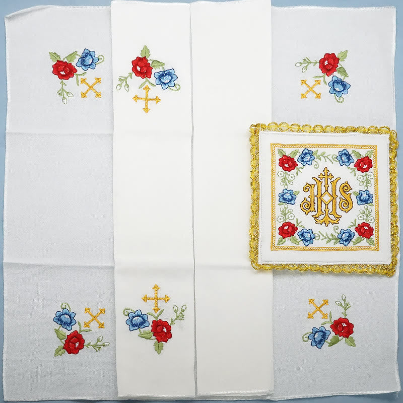 Christianartworkshop Classic Style Sacred IHS Floral Devotion Altar Linen Set