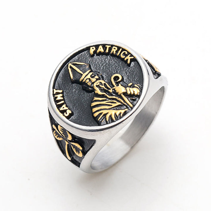 Christianartworkshop Classic Style Saint Patrick Stainless Steel Ring