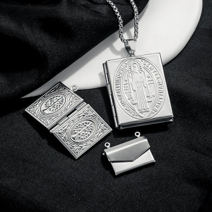 Christianartworkshop Modern Style St. Benedict & Marry Photo Box Pendant Necklace