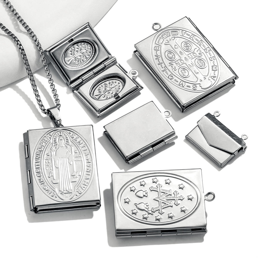 Christianartworkshop Modern Style St. Benedict & Marry Photo Box Pendant Necklace