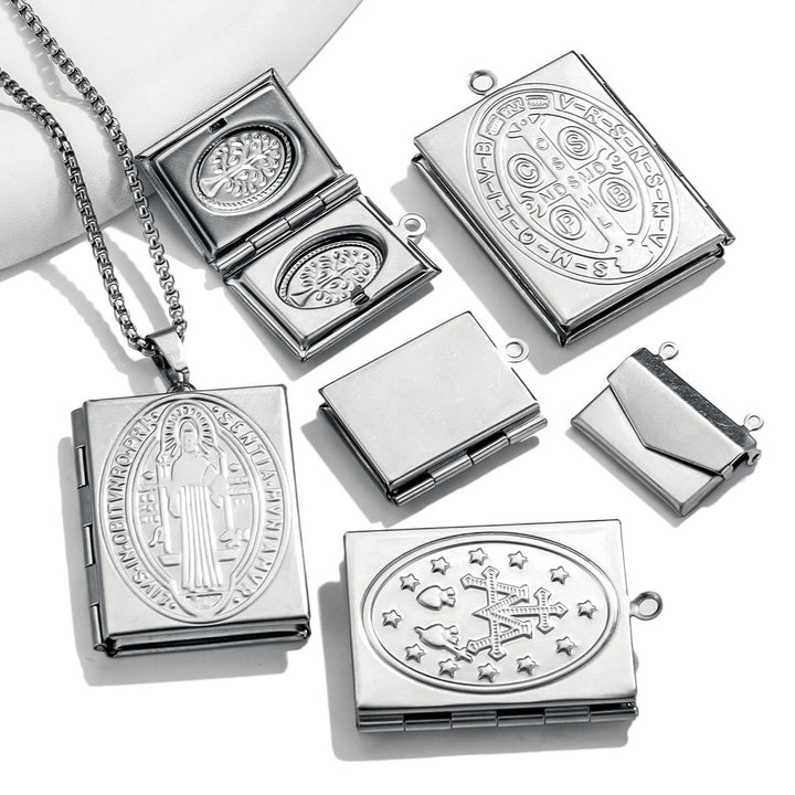Christianartworkshop Modern Style St. Benedict & Marry Photo Box Pendant Necklace