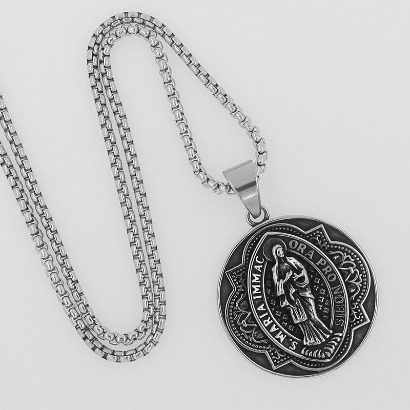 Christianartworkshop Retro Style Our Lady Virgin Marry Pattern Round Pendant Necklace