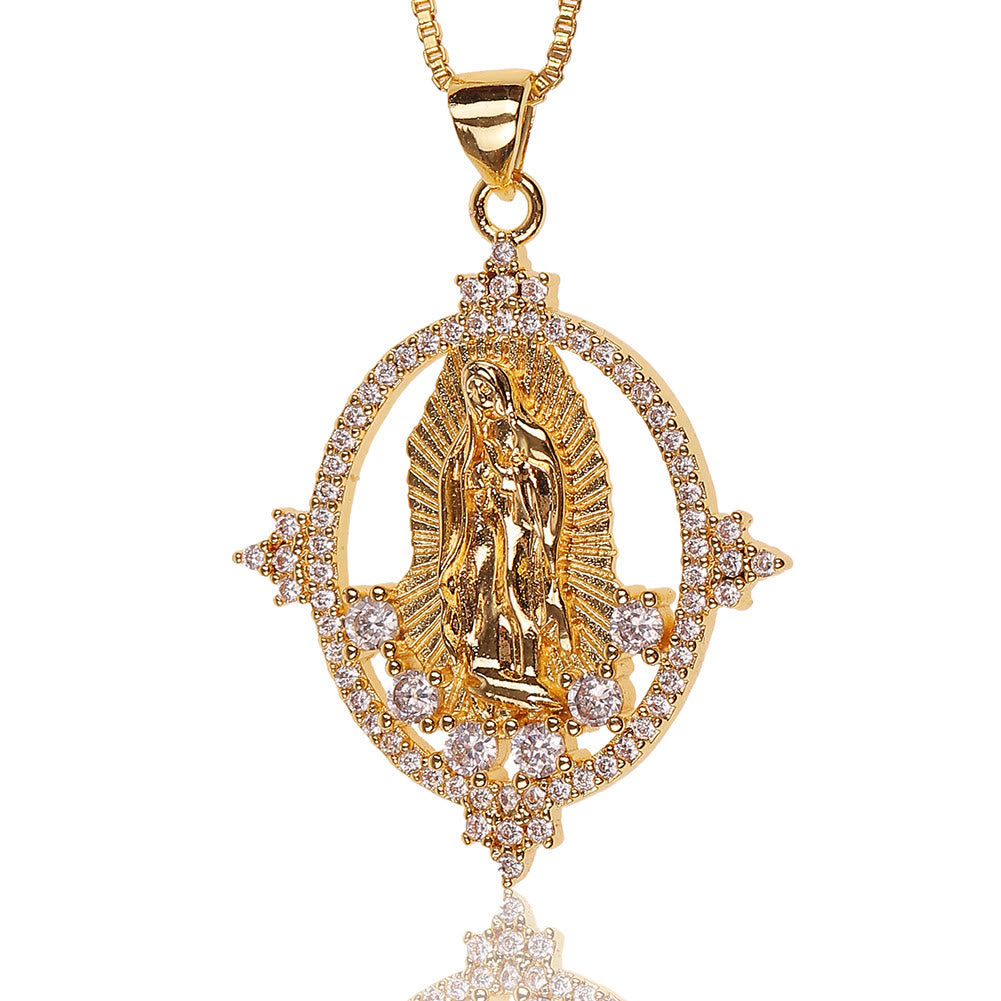 Christianartworkshop Luxury Style Our Lady of Guadalupe Gemstones Pendant Necklace