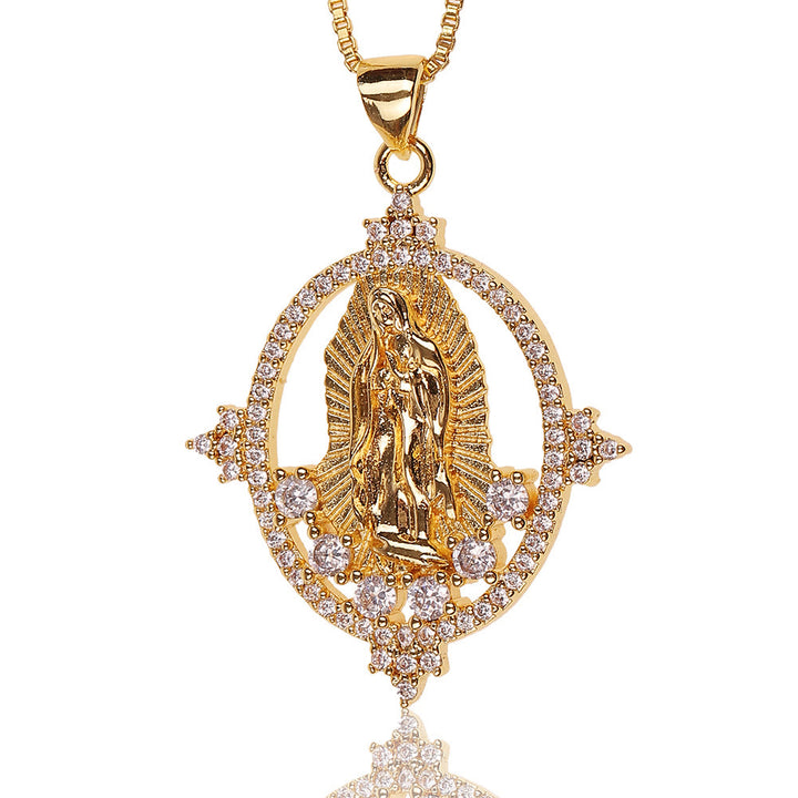 Christianartworkshop Luxury Style Our Lady of Guadalupe Gemstones Pendant Necklace