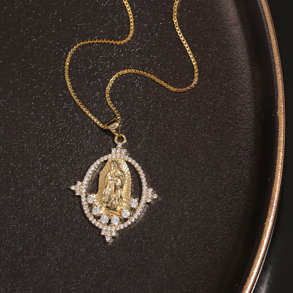 Christianartworkshop Luxury Style Our Lady of Guadalupe Gemstones Pendant Necklace