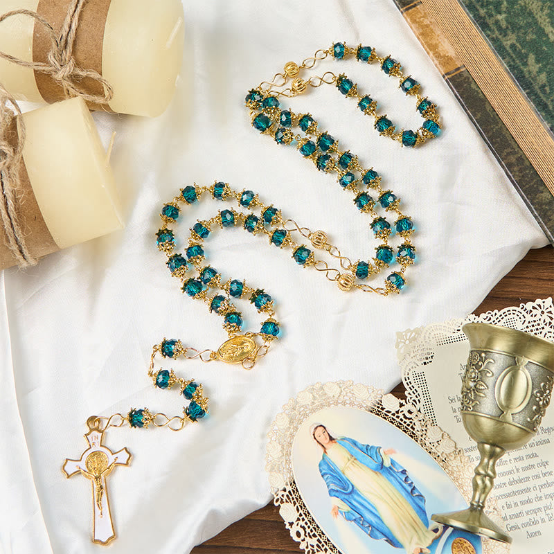 Blue 6mm Polyhedron Acrylic Rosary with Miraculous Medal