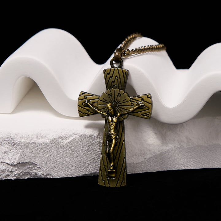 Christianartworkshop Retro Style Tree Pattern Jesus Cross Titanium Steel Pendant Necklace